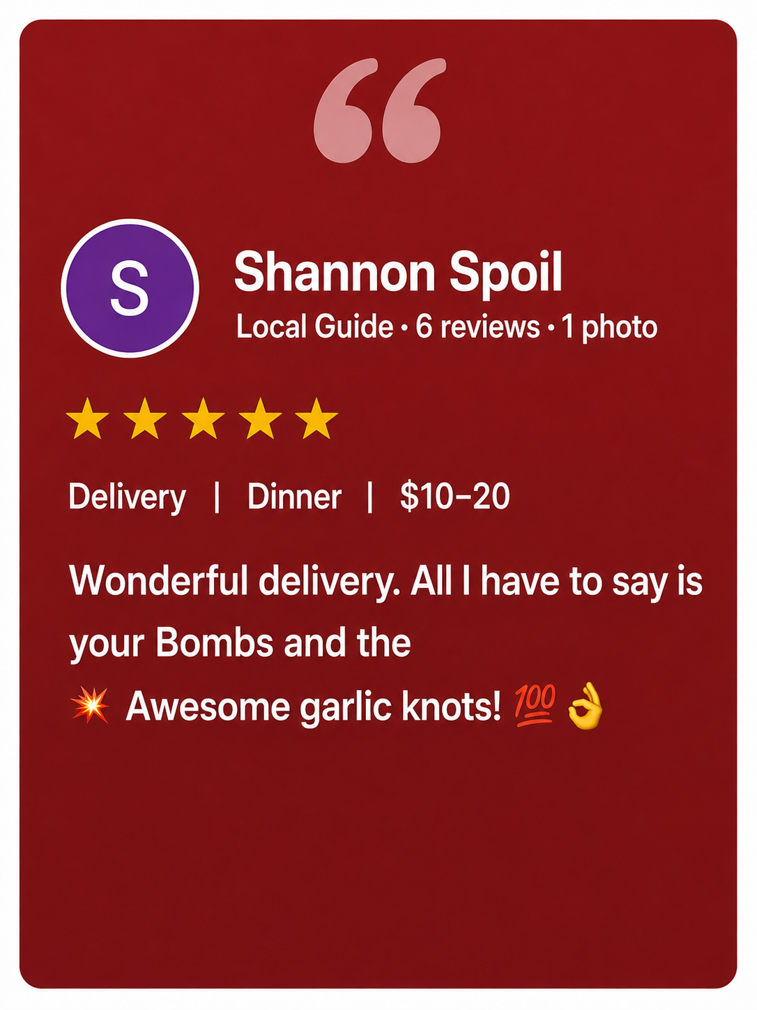  five start google review best garlic knots